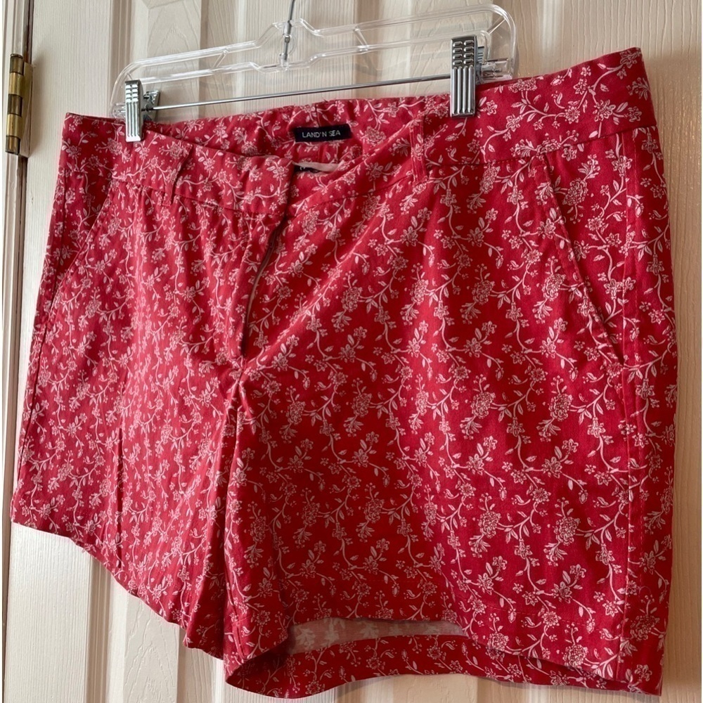 Land N Sea Chino Shorts Salmon Coral Floral Size 14 - Picture 11 of 16